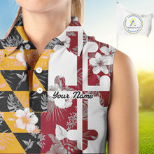 Load image into Gallery viewer, Maryland Flag tropical flower pattern Women Sleeveless polo shirt Custom ladies patriotic golf shirts NQS10064