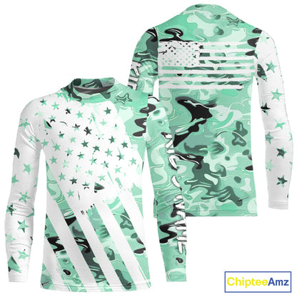 American flag Light green camo fishing personalized patriotic UV Protection camouflage Fishing jersey NQS10366