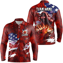 Load image into Gallery viewer, Personalized Red Grunge American flag Skull Bowling shirt for Men Custom Team's Name Bowler Jerseys NQS8851