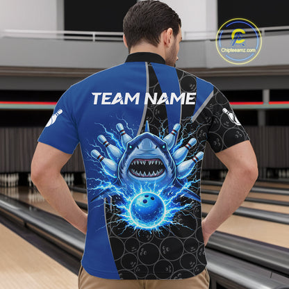 Black and blue lightning thunder shark bowling jerseys men custom bowling outfit men NQS11379