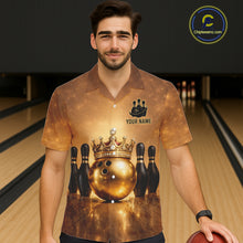Load image into Gallery viewer, Black and Gold crown Bowling ball pins Bowling Hawaiian Shirts Custom Bowling Team league jerseys NQS11593