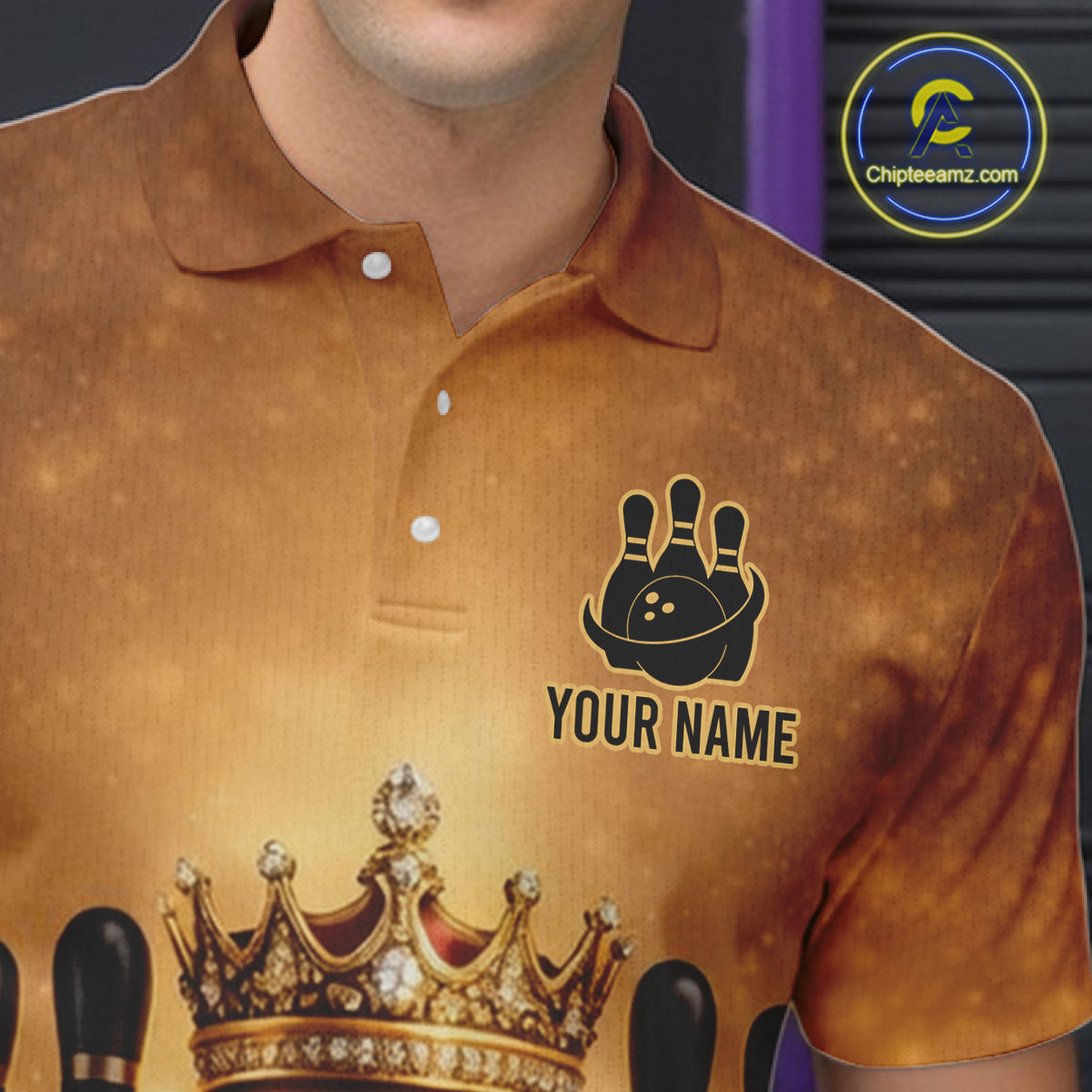 Black and Gold crown Bowling ball pins Bowling Shirts for Men Custom Bowling Team league jerseys NQS11593