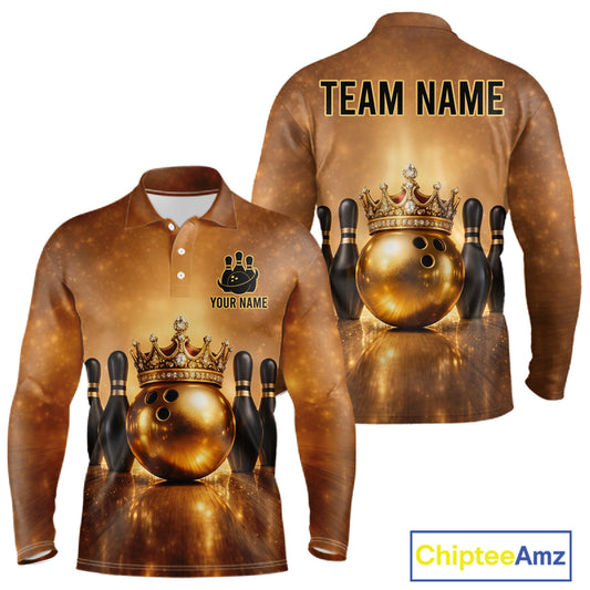 Black and Gold crown Bowling ball pins Bowling Shirts for Men Custom Bowling Team league jerseys NQS11593
