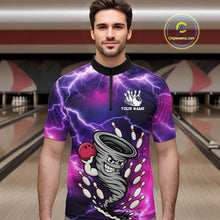 Load image into Gallery viewer, Custom Purple Bowling Jersey Lightning Thunder Funny tornado Bowling Shirts for Men, bowling uniforms NQS11594