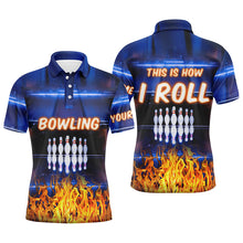 Load image into Gallery viewer, Custom blue bowling shirt for men – personalized team jersey front view