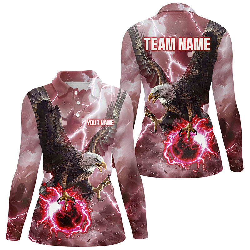 Red lightning thunder bowling Eagle custom Women Bowling Polo, Quarter Zip Shirts, bowlers jerseys NQS8180
