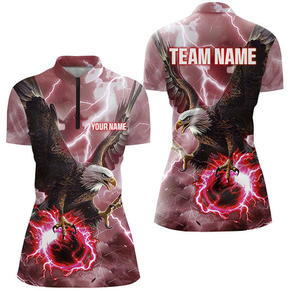 Red lightning thunder bowling Eagle custom Women Bowling Polo, Quarter Zip Shirts, bowlers jerseys NQS8180