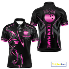 Load image into Gallery viewer, Black and Pink crown Bowling ball Polo, Quarter Zip Shirts for Men Custom Bowling Team jerseys NQS10074