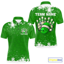 Load image into Gallery viewer, Green Christmas Bowling snowflake Men's Bowling Polo, Quarter Zip shirts Custom Xmas Bowling Outfits NQS10996