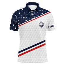 Load image into Gallery viewer, Mens golf polo shirts custom name American flag patriotic golf shirts, team men's flag polo shirt NQS5667