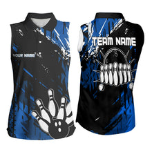 Load image into Gallery viewer, Black and Blue Bowling Sleeveless Polo Shirt Custom retro bowling ball pin bowling team league jerseys NQS9474