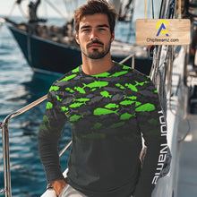 Load image into Gallery viewer, Fishing black and green camouflage UV long sleeve hooded camo fishing shirts Custom fishing apparel NQS10601