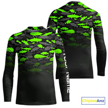 Load image into Gallery viewer, Fishing black and green camouflage UV long sleeve hooded camo fishing shirts Custom fishing apparel NQS10601