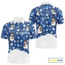 Load image into Gallery viewer, Blue and White Snowman Christmas pattern Golf Polo shirts For men Custom mens Christmas golf shirts NQS11004