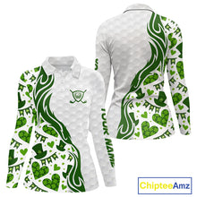 Load image into Gallery viewer, Custom White and Green St Patrick&#39;s day pattern Golf Polo Shirts For Women, team ladies golf outfit NQS11209