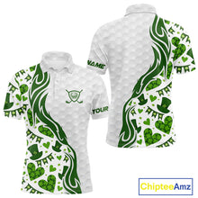 Load image into Gallery viewer, Custom White and Green St Patrick&#39;s day pattern Golf Polo Shirts For Men, team mens golf outfit NQS11209