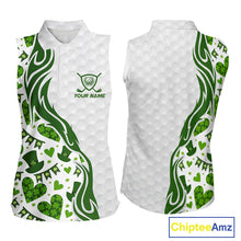 Load image into Gallery viewer, Custom White and Green St Patrick&#39;s day pattern Sleeveless Golf Polo Shirts, team ladies golf outfit NQS11209