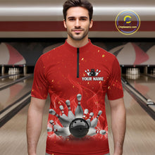 Load image into Gallery viewer, Personalized Red Flame Funny Bowling shirts for Men My drinking team has a bowling problem NQS11615