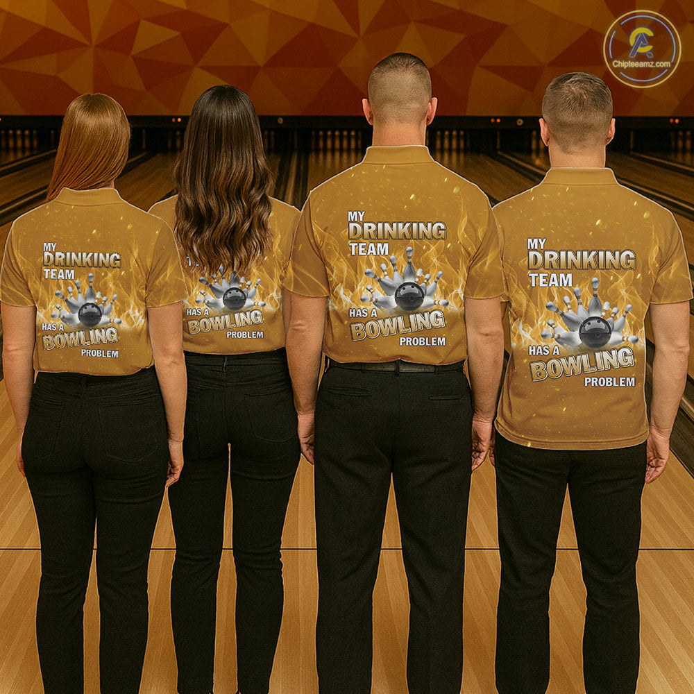 Personalized Yellow Flame Funny Bowling shirts for Women My drinking team has a bowling problem NQS11616