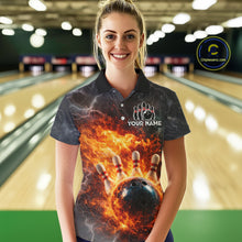 Load image into Gallery viewer, Custom Orange Flame Lightning Thunder Bowling shirts for Women, bowling team jerseys gift for bowlers NQS11618