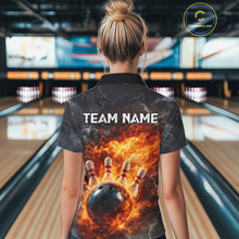 Load image into Gallery viewer, Custom Orange Flame Lightning Thunder Bowling shirts for Women, bowling team jerseys gift for bowlers NQS11618