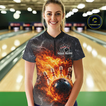 Load image into Gallery viewer, Custom Orange Flame Lightning Thunder Bowling shirts for Women, bowling team jerseys gift for bowlers NQS11618