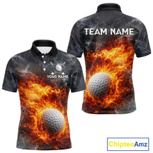 Load image into Gallery viewer, Custom Orange Flame Lightning Thunder Mens Golf Polo Shirt, Golf attire For Men Golfing Gifts NQS11619