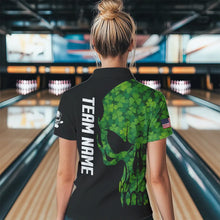Load image into Gallery viewer, Skull Green Clover pattern American Flag Women Bowling Shirt Custom St Patrick Day Bowling Team Jersey NQS9643