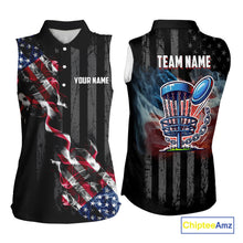 Load image into Gallery viewer, Black American flag smoke Women's Sleeveless Polo Shirt Custom Patriotic Team Disc Golf attire NQS10616