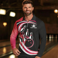 Load image into Gallery viewer, Black and Pink Bowling Polo, 1/4 Zip Shirt For Men Custom Bowling Team League Jersey, Gift For Bowler NQS9491