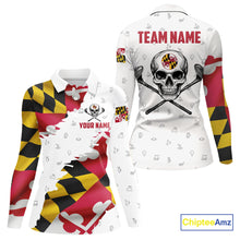 Load image into Gallery viewer, Maryland Flag Golf Clubs Skull Golf Camo Women golf polo shirts Custom Patriotic Golf Team Jersey NQS9937
