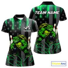 Load image into Gallery viewer, Black American flag Women's bowling shirts Custom Green lightning thunder Turtle Bowling Team Jerseys NQS10623