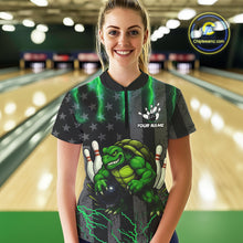 Load image into Gallery viewer, Black American flag Women's bowling shirts Custom Green lightning thunder Turtle Bowling Team Jerseys NQS10623