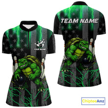 Load image into Gallery viewer, Black American flag Women's bowling shirts Custom Green lightning thunder Turtle Bowling Team Jerseys NQS10623