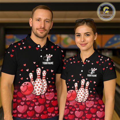 Funny Bowling Heart Pattern Valentine matching bowling shirts for couples Custom Bowling Gifts NQS11228