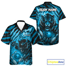 Load image into Gallery viewer, Personalized Tiger Bowling Hawaiian Shirt, Blue Flame Lightning Thunder Tiger Team Bowling Jerseys NQS11232