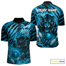 Load image into Gallery viewer, Personalized Tiger Bowling Shirts For Men, Blue Flame Lightning Thunder Tiger Team Bowling Jerseys NQS11232