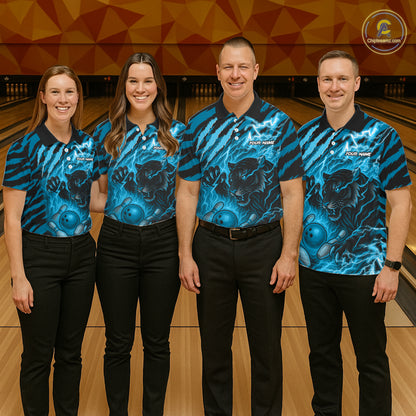 Personalized Tiger Bowling Shirts For Women, Blue Flame Lightning Thunder Tiger Team Bowling Jerseys NQS11232