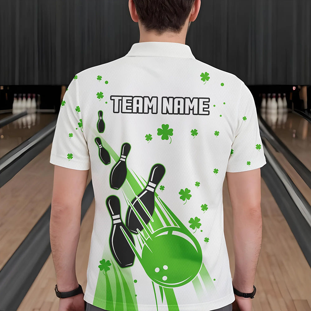 Green and White Shamrock Lucky Bowling Shirts For Men Custom St Patrick Day Team Bowling Jerseys NQS9499
