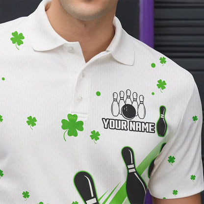 Green and White Shamrock Lucky Bowling Shirts For Men Custom St Patrick Day Team Bowling Jerseys NQS9499