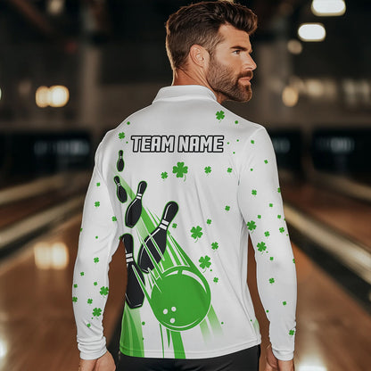 Green and White Shamrock Lucky Bowling Shirts For Men Custom St Patrick Day Team Bowling Jerseys NQS9499