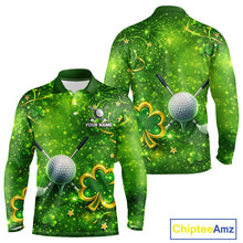 Load image into Gallery viewer, Happy St Patrick's Day Green and Gold Shamrock Mens Golf Polo Shirts Custom Golf Clothes for Men NQS11629