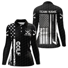 Load image into Gallery viewer, Black and White Retro American Flag Women golf polo shirts custom team patriotic golf gifts golfer NQS9663