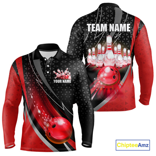 Black and Red Bowling Camo Polo, 1/4 Zip Shirt for Men Custom Team Bowling jerseys, Bowler Outfit NQS10424