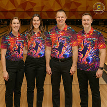 Load image into Gallery viewer, Funny Colorful Neon Cat Bowling Polo shirt, 1/4 zip shirts for men custom Bowling Team League Shirts NQS11429