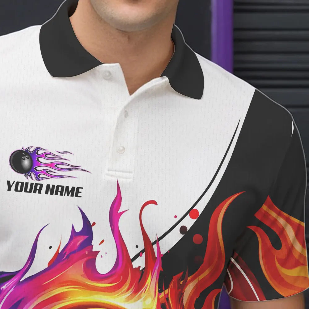 Colorful Flame Bowling Polo, Quarter Zip Shirts for Men Custom Fire Team Bowling jerseys NQS9675
