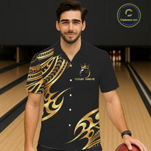 Load image into Gallery viewer, Black and Gold tribal pattern Bowling Button-up Shirts Custom Bowling Team Jerseys NQS11732