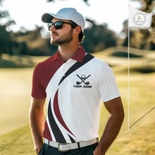 Load image into Gallery viewer, Red and White Men golf polo shirt Custom golf attire for men, gifts for golf lovers NQS10106