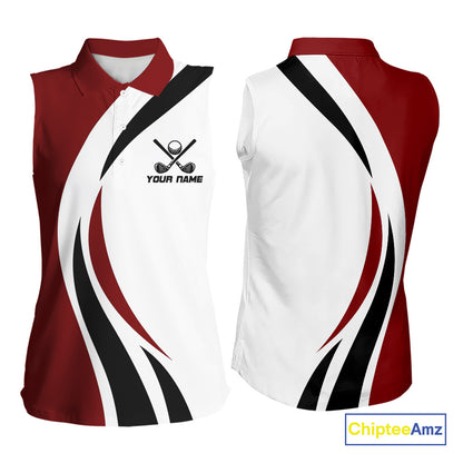 Red and White Women Sleeveless golf polo shirt Custom golf attire for ladies, gifts for golf lovers NQS10106