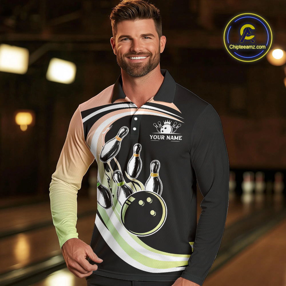 Pink and Green Gradient Bowling Shirts For Men Custom Bowling Team League Jersey, Gift For Bowler NQS10433